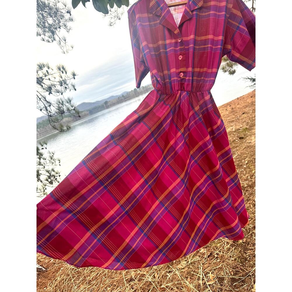 Vintage PBJ Plaid Knee Length Button Up 80s Dress Size 11